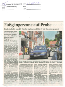 Fußgängerzone auf Probe