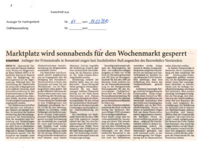 Marktplatz für Wochenmarkt gesperrt